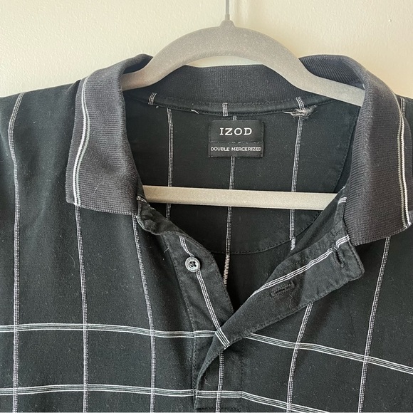 IZOD Double Mercerized Polo Shirt Black Gray Stripe | Y2K Prep Aesthetic L - Picture 3 of 11